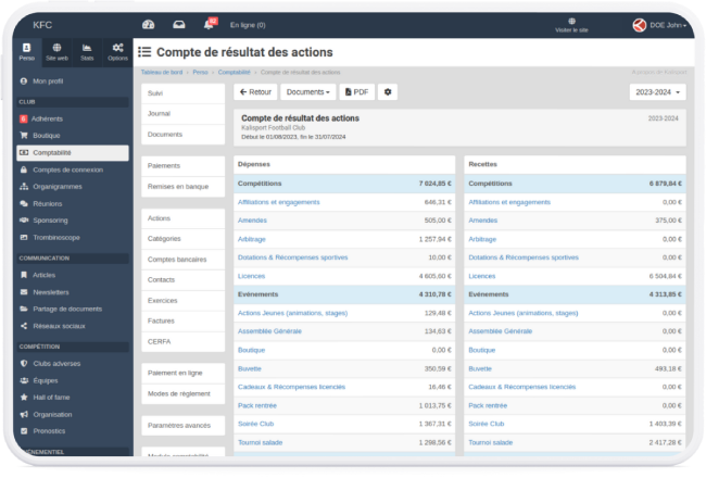 Document compte de résulats - Logiciel de comptabilité gratuit pour club de sport et associations sportives en ligne