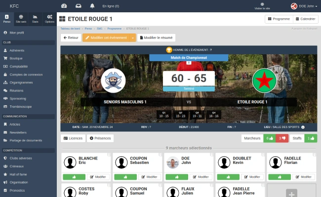 Logiciel en ligne gestion sportive d'équipes pour club de hockey