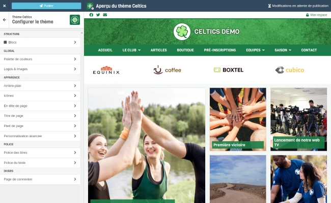 Logiciel en ligne gratuit création du site internet pour club de gymnastique