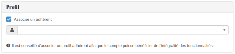 Compte de connexion - associer profil adhérent