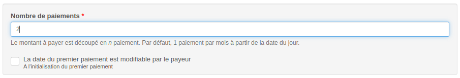 Mode de règlement - Sélection du nombre d'échéances paiement en plusieurs fois